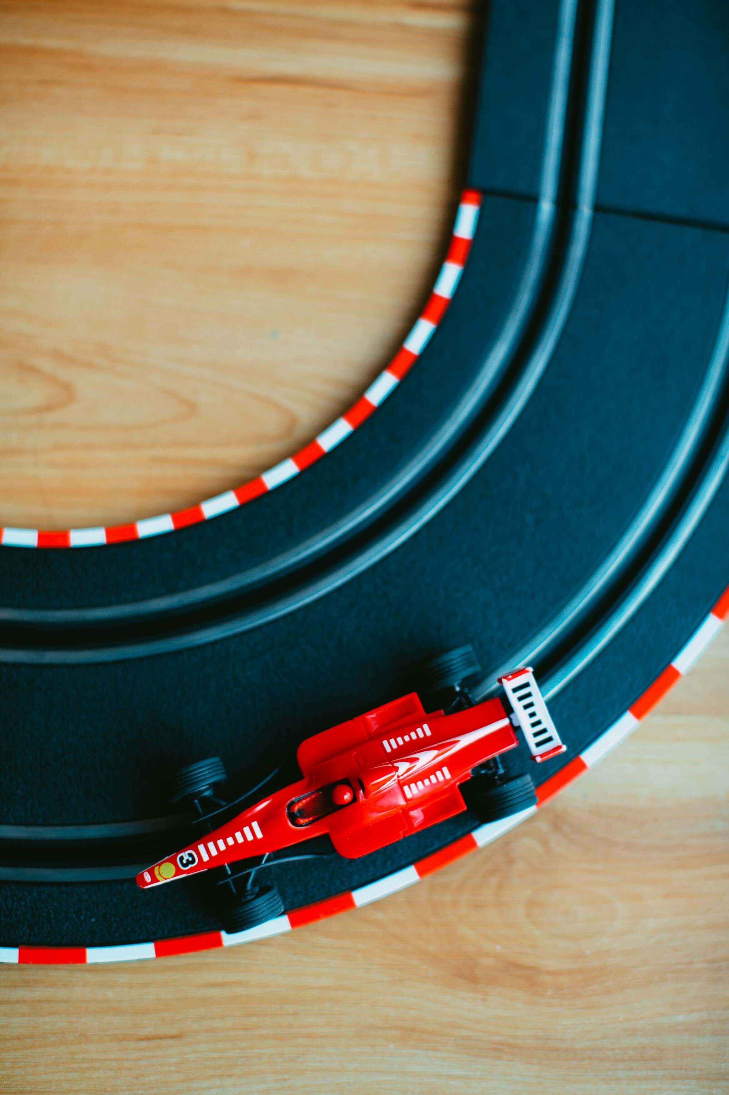 Toy car on a miniature race track